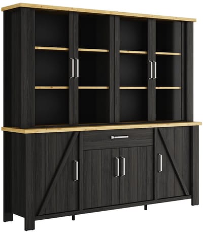 belfurn - Buffetkast Sequoia – zwart met eik artisan bovenblad – met LED-verlichting