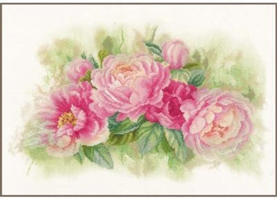 Lanarte Borduurpakket - Borduurset - Borduurpakket volwassenen - Telpakket kit - 41 x 26cm - Pioenrozen - PN-0170933