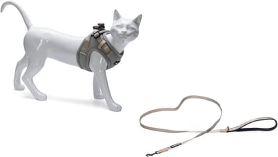 Beeztees Parinca Kattentuigje met Looplijn - Kattenharnas - Nylon - Lichtgrijs - Borstomtrek 31-37 cm - Nekomtrek 23-28 cm