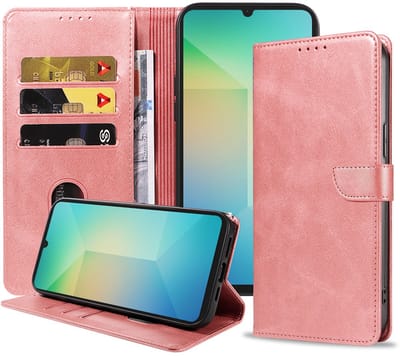 Geschikt voor Samsung Galaxy A06 Telefoonhoesje Kunstleer met Magnetisch lipje en Pasjeshouder Book Case met Klepje - Roze - Smartphonica geschikt voor Samsung Galaxy A06