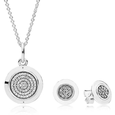 Livre Di Argent Sterling 925 100% Argent Collier Signature et Boucles d'Oreilles Ensemble Fit Charm Collier Original Bijoux Un Ensemble 75cm