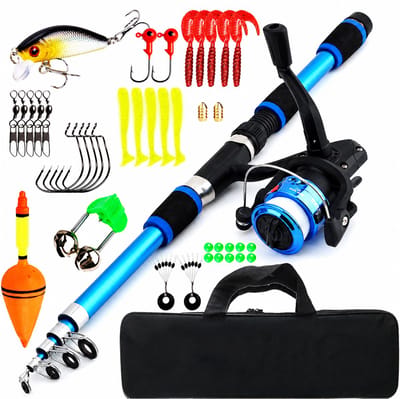 Telescoophengel & Molen Combo - Koolstofvezel - Opvouwbaar - voor Zout- & Zoetwater - Volwassenen -blue- 1 Set