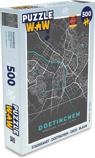 Puzzel Stadskaart - Doetinchem - Grijs - Blauw - Legpuzzel - Puzzel 500 stukjes - Plattegrond