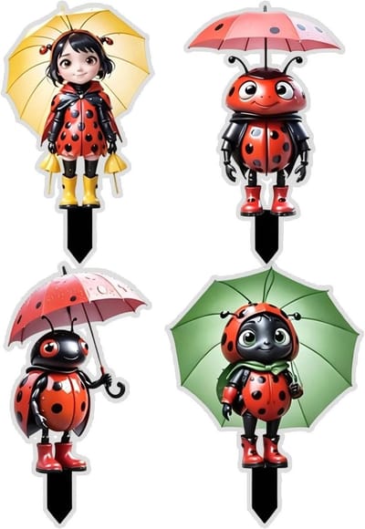 Lieveheersbeestje Tuinversiering - Decoratieve Stekers - Tuin Aankleden - Weerbestendig Acryl - 4 Stuks - Rood