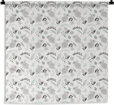 Wandkleed - Wanddoek - Konijnen - Patronen - Lente - 180x180 cm - Wandtapijt