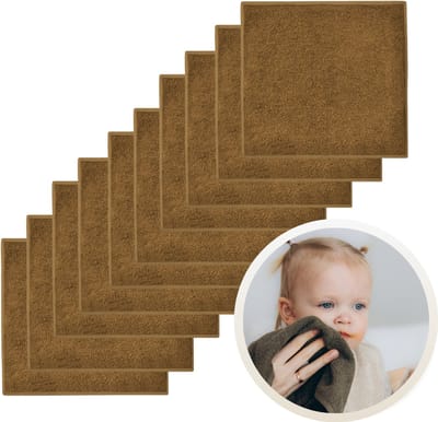 Funnies Spuugdoekjes 10-Pack Brown Clay - Set van 10 Zachte Spuugdoeken, Monddoekjes, Kwijldoekjes - 30x30 cm - 100% Katoenen Badstof - Absorberend, Sneldrogend en Zacht - Wasmachinebestendig - Perfect voor Gevoelige Babyhuid bij Voeden en Kwijlen