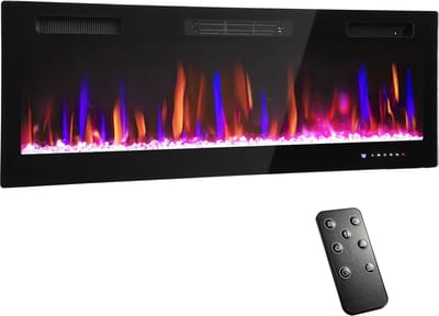Elektrische inbouwhaard zwart - Wandhaard met verwarming - 900W/1800W - Woonkamer - 127 cm