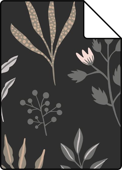 Proefstaal ESTAhome behang bloemmotief in Scandinavische stijl zwart - 26.5 x 21 cm - 139083-S