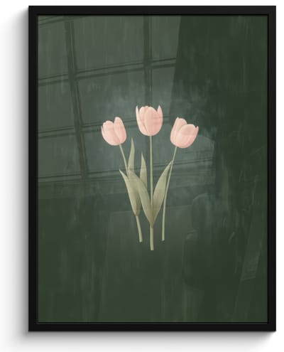 Poster in lijst - Fotolijst 50x70 cm - Posters - Tulpen - Liefde - Donkergroen - Posterlijst zwart - Decoratie - Wanddecoratie woonkamer - Muurdecoratie slaapkamer