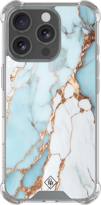 Casimoda® hoesje - Geschikt voor iPhone 16 Pro - Marmer Lichtblauw - Shockproof case - Extra sterk - Siliconen/TPU - Blauw, Transparant