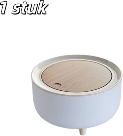 1 stuk - Prullenbak - Bureauprullenbak - Rond met deksel - Drukknop - Mini-prullenbak - Geschikt voor bureaus in de slaapkamer/woonkamer - 2L - Wit