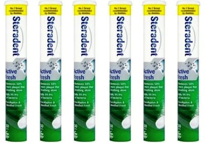 Steradent Kunstgebit reinigingstabletten - Active Fresh - Voordeelverpakking 6 x 30 Stuks