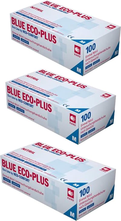 3x Pack Blue ECO-PLUS Nitril (100 stuks per doos) Maat M - Handschoenen - Wegwerp - Blauw -