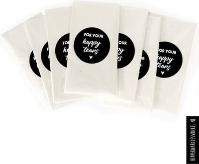 For your happy tears - zwart - bruiloft - trouwen - vrolijke tranen - DIY - trouwen versiering - happy tears stickers - zakdoekjes bruiloft