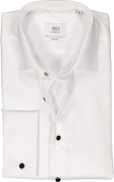 ETERNA slim fit overhemd - twill met dubbele manchet - wit - Strijkvrij - Boordmaat: 40 (EU maat: M)