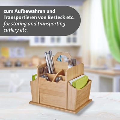 Westmark Organizer Tapas + Friends - bamboe tafelorganizer met 7 vakken - bestek mand - servetten houder - keukengerei op tafel - feestjes