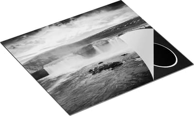 Chefcare Inductie Beschermer Watervallen op het Blauwe Water in IJsland - Zwart Wit - 60x50 cm - Afdekplaat Inductie - Kookplaat Beschermer - Inductie Mat
