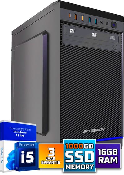 Intel Computer | Intel Core i5 | 16 GB DDR4 | 1 TB SSD | Office Desktop PC | Windows 11 Pro | met 3 jaar online helpdesk + WiFi & Bluetooth