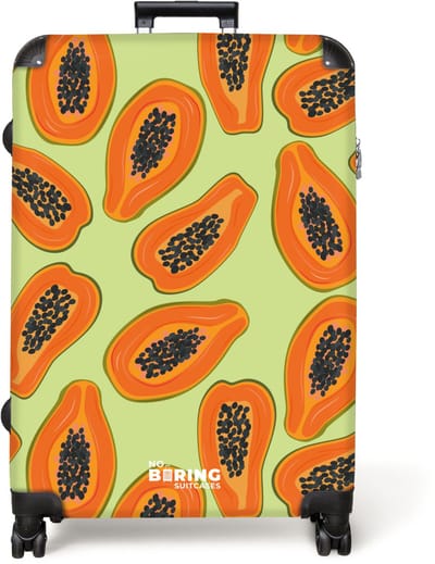 NoBoringSuitcases.com® - Koffer groot - Reiskoffer lichtgewicht - Groen met oranje papaja's - Rolkoffer met 4 wielen - Grote trolley XL - 98 liter bagage