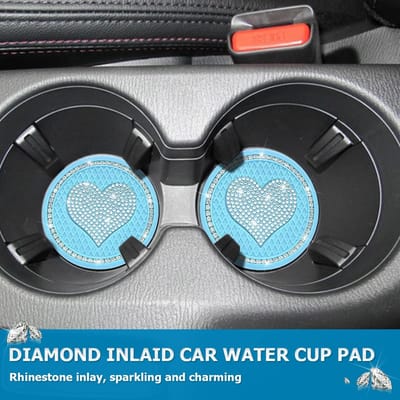Onderzetters met diamanten - 2 stuks - Hartvormige onderzetters - Antislip - Universeel - Schokbestendig - Diameter 7 cm - Autoonderzetters