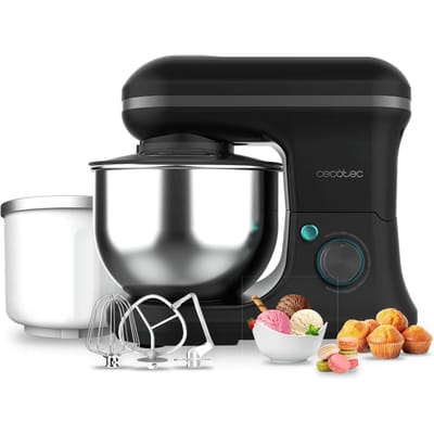 Cecotec Rühr- und Knetmaschine Cecomixer Merengue 5L 1200 Ice-Cream Schwarz. 1200 W, 5-Liter-Schüssel aus Edelstahl und Zubehör zum Schlagen und Kneten, inklusive Funktion zum Eiscreme machen