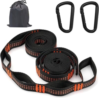 Hammock Bevestigingsriemen, 2 Stuks Verstelbare Straps van 2 m x 2.5 cm voor Buiten, Inclusief 2 Carabiner Haken en Robuuste Touw voor Hammock Gebruik