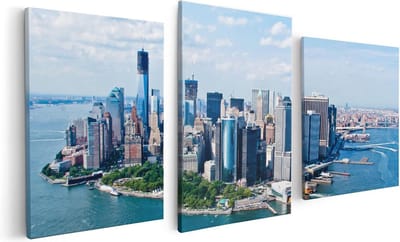 Artaza Canvas Schilderij Drieluik New York Als Een Eiland Vanuit De Lucht - 120x60 - Foto Op Canvas - Canvas Print