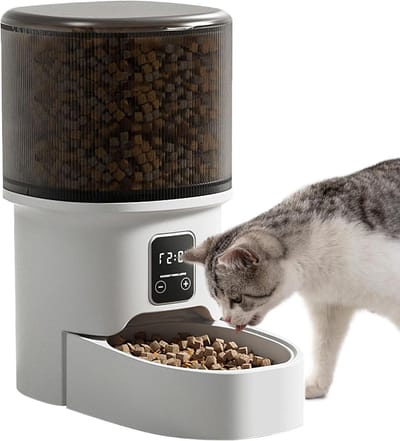 Automatische Kattenvoerdispenser - Wit - 4 l - Droogvoerdispenser met Timer en Roestvrijstalen Kom - Voor Katten en Honden
