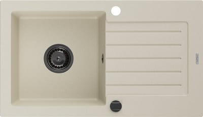 Mexen Pablo granieten gootsteen 1-kompartment met afdruiprek 752 x 436 , beige, zwarte sifon - 6510751010-69-B