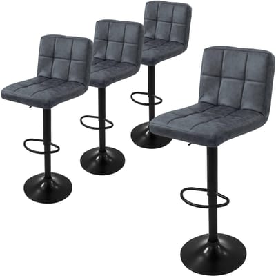 Set van 4 barkrukken antraciet kunstlederen bekleding met rugleuning en voetensteun in hoogte verstelbaar 63-83cm ML-Design
