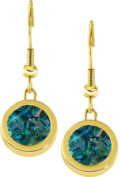 Quiges RVS Schroefsysteem Oorhangers Oorbellen Goudkleurig met Verwisselbare Blauwe Vlokjes Schelp Mini Munt Set - ECOS187