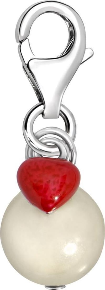 Quiges – 925 - Zilver – Charm - Bedel - Hanger - Kunst Parel met Hart - met – sterling - zilver - karabijnslot - geschikt - voor - Bedelarmband HC355