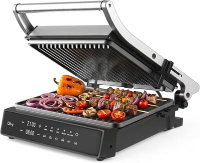 Contactgrill - Grillplaat Panini - Snelle Maaltijden Bereiden - 5 Automatische Programma's - 2000 Watt - Zwart