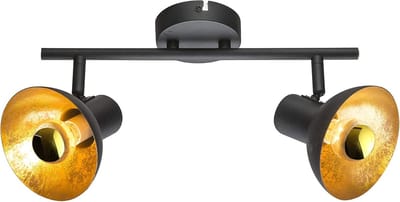 Moderne Zwarte Plafond- en Wandlamp met Gouden Binnenkant (2-lichts) - Richtbare Spots