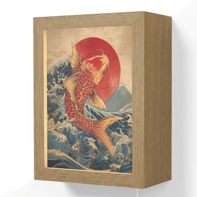 Wandlamp 15x20 cm - Oplaadbaar - Koi - Zee - Golven - Zon - Wandlampen binnen woonkamer - Slaapkamer lamp met kabel - Decoratieve nachtlamp - Vloerlamp snoer