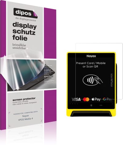 dipos – 2x Beschermfolie geschikt voor Nayax VPOS Media 4 | Krasbestendige & heldere Screenprotector Ultra-Thin