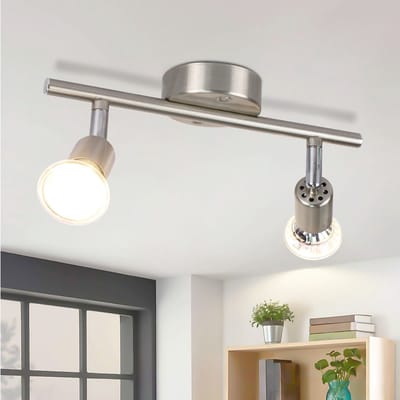 NETTLIFE Opbouwspot GU10 - 2-Lichts - nikkel - Vintage Plafondlamp - draaibar Plafondspot - voor Keuken | Hal | Woonkamer - Zonder lamp - L 26cm