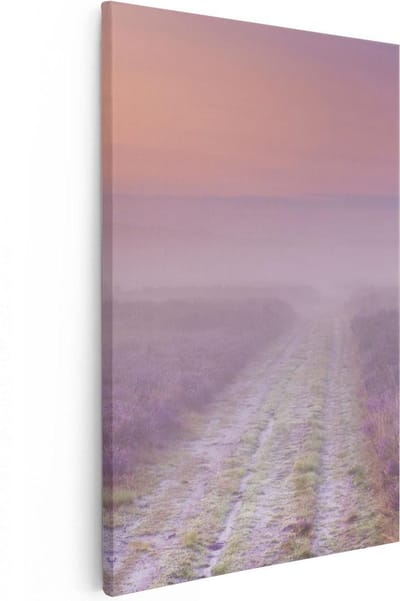 Artaza Canvas Schilderij Landschap - 20x30 cm - Klein - Wanddecoratie Heide - Muurdecoratie Bloemen - Kamer Accessoires Zonsopgang