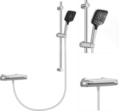 Lonheo max Douchekraan - Badkraan Doucheset - 2 Functies - 6 Straalstanden handdouche - Piano Button Douchekraan - met Groot Plankje - Hartafstand 150 mm -Chroom