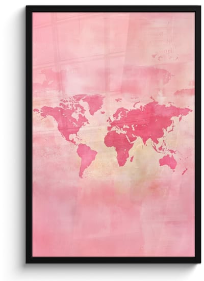 Poster in lijst - Fotolijst 60x90 cm - Posters - Wereldkaart - Roze - Vaag - Posterlijst zwart - Decoratie - Wanddecoratie woonkamer - Muurdecoratie slaapkamer