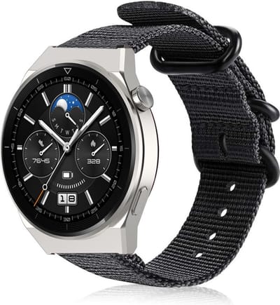 Strap-it Nylon gesp bandje - geschikt voor Huawei Watch GT 1 / GT 2 / GT 3 / GT 3 Pro / GT 4 46mm / GT 5 & 5 Pro (46mm) / GT 2 Pro / GT Runner / Watch 3 (Pro) / Watch 4 (Pro) / Watch Ultimate - zwart