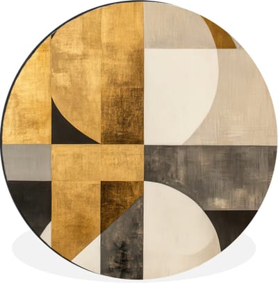 WallCircle - Wandcirkel - Muurcirkel - Abstract - Goud - Grijs - Vormen - Geometrisch - Aluminium - Dibond - 140x140 cm - Binnen en Buiten