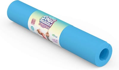 Milieuvriendelijke kinder yogamat blauw met yoga-houdingen