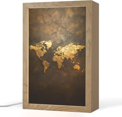 Tafellamp 20x30 cm - LED lamp - Wereldkaart - Goud - Roest - Decoratieve tafellampen - Dimbaar - Tafellampje slaapkamer - Woonkamer binnen