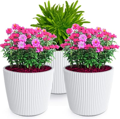 Prosperplast Plantenpot/bloempot Buckingham - 3x - buiten/binnen - ivoor wit - D14 x H13 cm