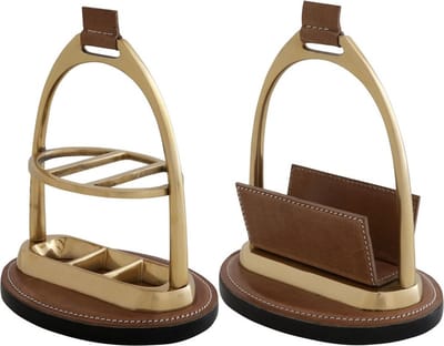 Eichholtz Buroset Marquise - koper met bruin leder - Pennen en brievenset ruiterstijl Marquise