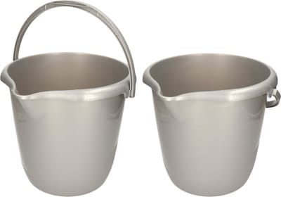 Hega Hogar schoonmaak/huishoud emmer - Set van 2x stuks - zilvergrijs - 10 liter - Dia 28 cm en Hoogte 26 cm - kunststof