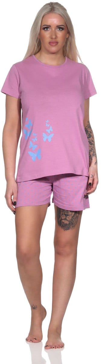 Normann damespyjama shorty met korte mouwen en korte pyjamabroek in stippenlook