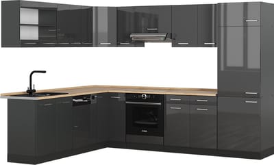 Vicco Hoekkeuken R-Line, Antraciet Hoogglans/Antraciet, 287 x 227 cm zonder werkblad