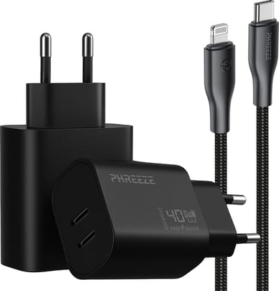 Phreeze usb C adapter geschikt voor iPhone - Geschikt voor usb C naar Lightning kabel - Power Delivery oplader met 2 poorten - Snellader